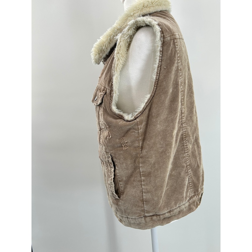 BKE Sherpa Lined Corduroy Vest Brown Distressed Western Cozy M - Picture 11 of 16